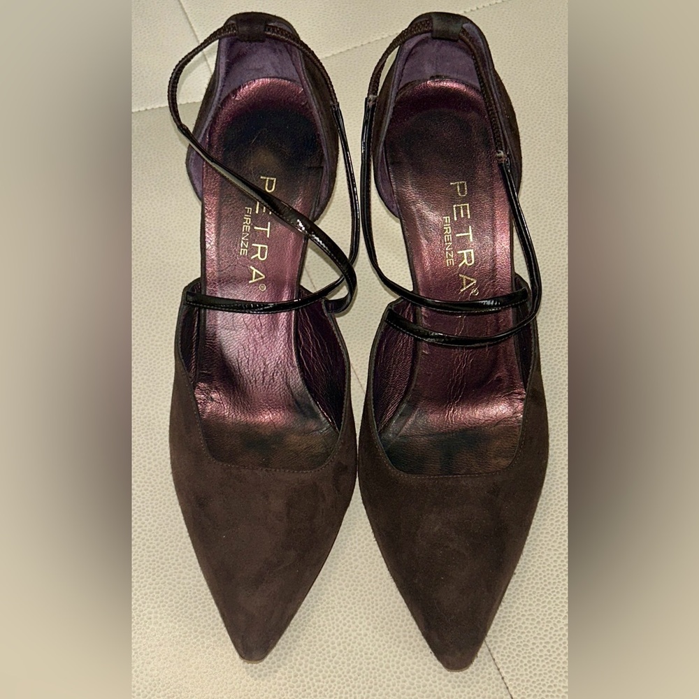 Peter Firenze RARE Women's Italian Pumps 9 Brown Suede Heels Vintage Strappy
